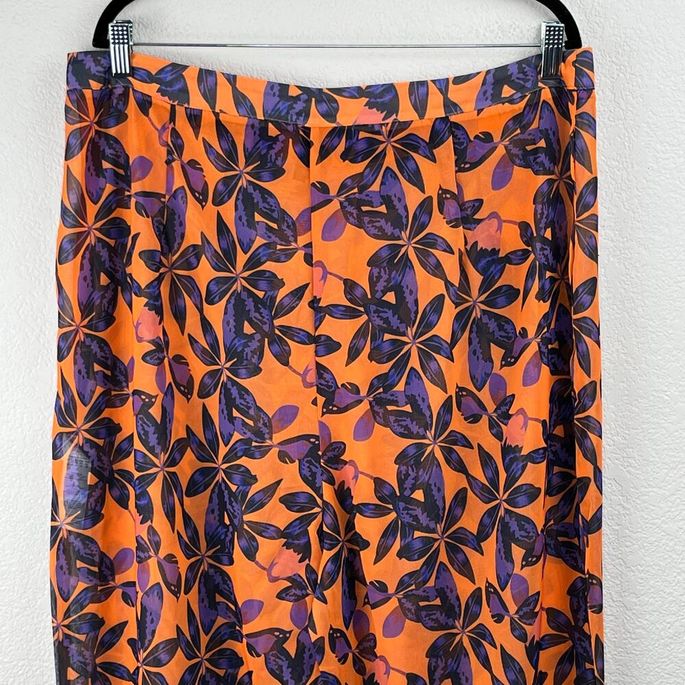 PrettyLittleThing Orange Tropical High Rise Sheer Flare Beach Pants 14  NWT - Picture 8 of 12